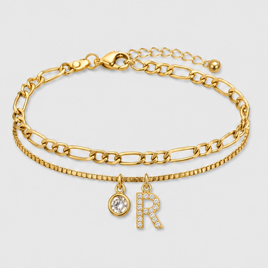 Solène™ – Layered Gold-Tone Anklet with Initial Charm & Rhinestones + 1+1 FREE