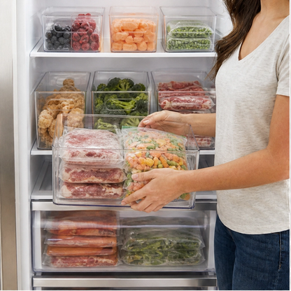 Clearnook™ – Crystal-Clear Stackable Freezer & Fridge Storage Bins with Handles + 50% OFF