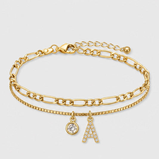 Solène™ – Layered Gold-Tone Anklet with Initial Charm & Rhinestones + 1+1 FREE