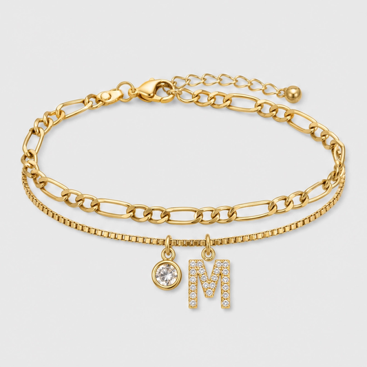 Solène™ – Layered Gold-Tone Anklet with Initial Charm & Rhinestones + 1+1 FREE