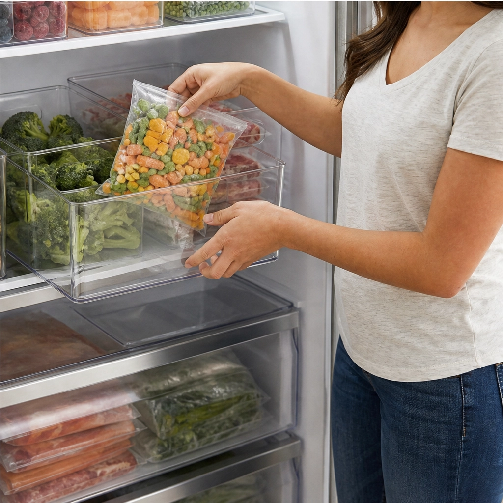 Clearnook™ – Crystal-Clear Stackable Freezer & Fridge Storage Bins with Handles + 50% OFF