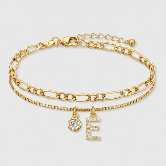 Solène™ – Layered Gold-Tone Anklet with Initial Charm & Rhinestones + 1+1 FREE