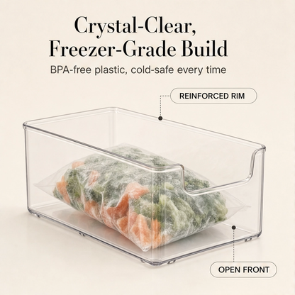 Clearnook™ – Crystal-Clear Stackable Freezer & Fridge Storage Bins with Handles + 50% OFF