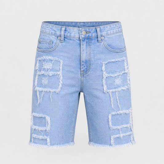 FRAYD™ – Distressed Frayed-Patch Denim Shorts for Men + 50% OFF