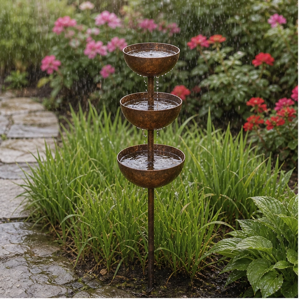 Coppervale™ – 3-Tier Cascading Rain Catcher & Birdbath Garden Stake + 50% OFF