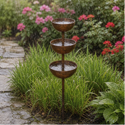 Coppervale™ – 3-Tier Cascading Rain Catcher & Birdbath Garden Stake + 50% OFF