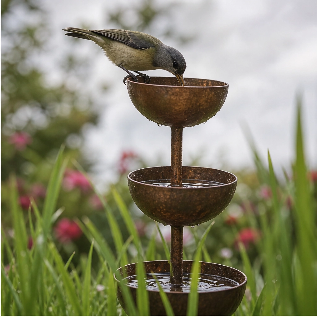 Coppervale™ – 3-Tier Cascading Rain Catcher & Birdbath Garden Stake + 50% OFF