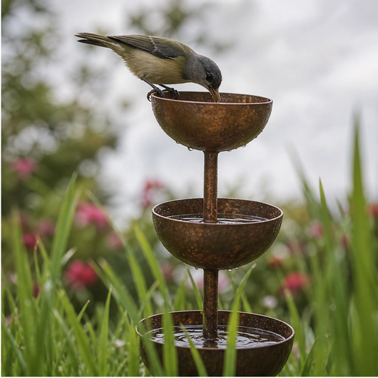 Coppervale™ – 3-Tier Cascading Rain Catcher & Birdbath Garden Stake + 50% OFF