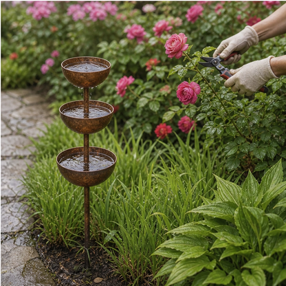 Coppervale™ – 3-Tier Cascading Rain Catcher & Birdbath Garden Stake + 50% OFF