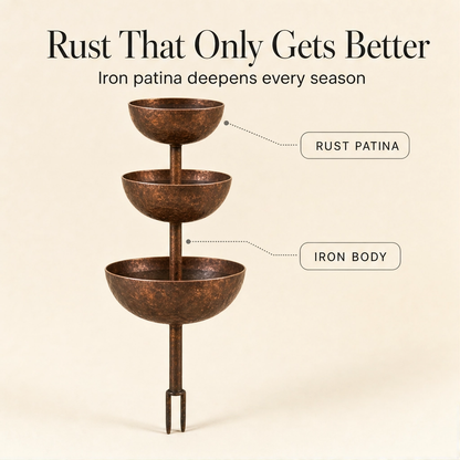 Coppervale™ – 3-Tier Cascading Rain Catcher & Birdbath Garden Stake + 50% OFF
