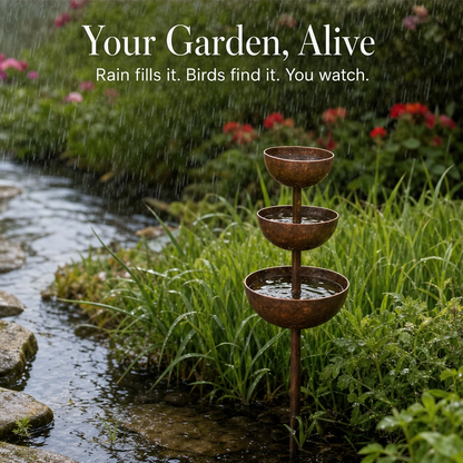 Coppervale™ – 3-Tier Cascading Rain Catcher & Birdbath Garden Stake + 50% OFF