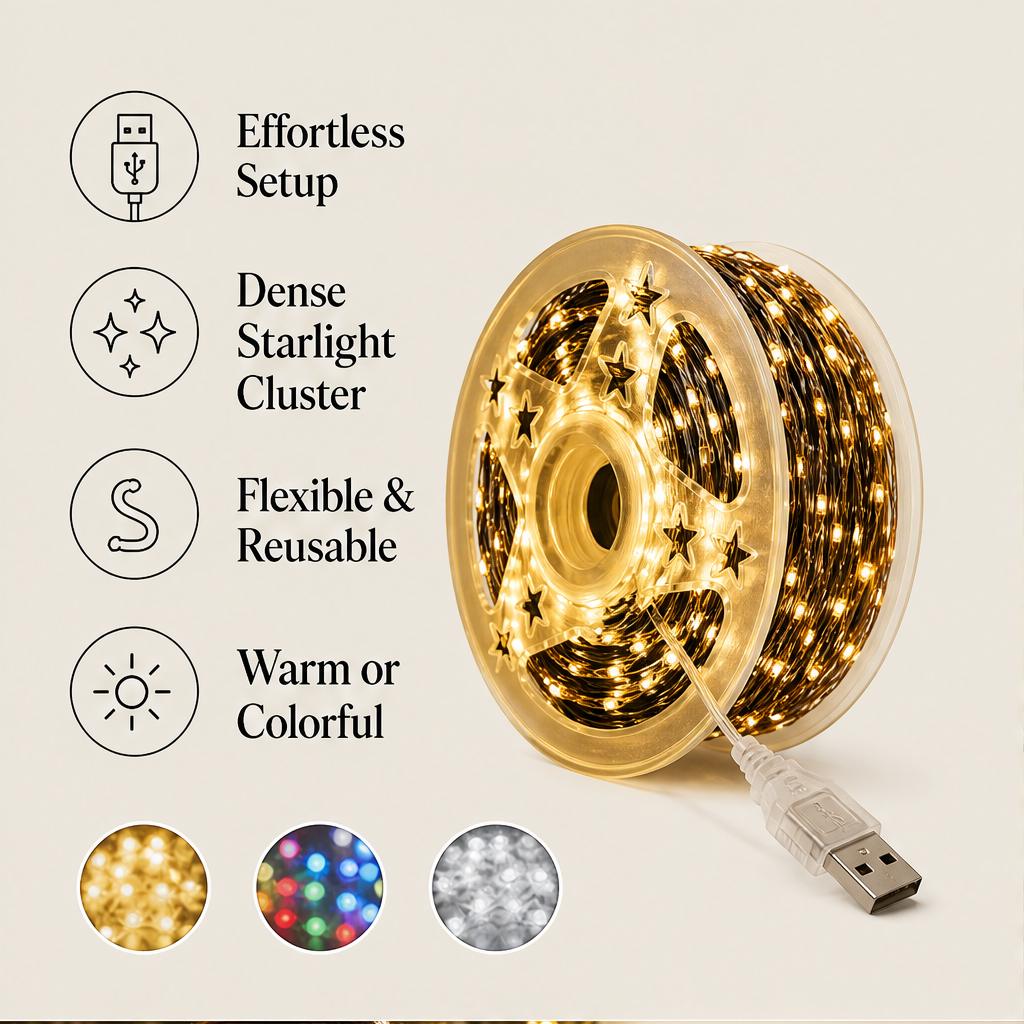 Glowbury – USB Fairy Lights with Reusable Star Reel + 50% OFF features