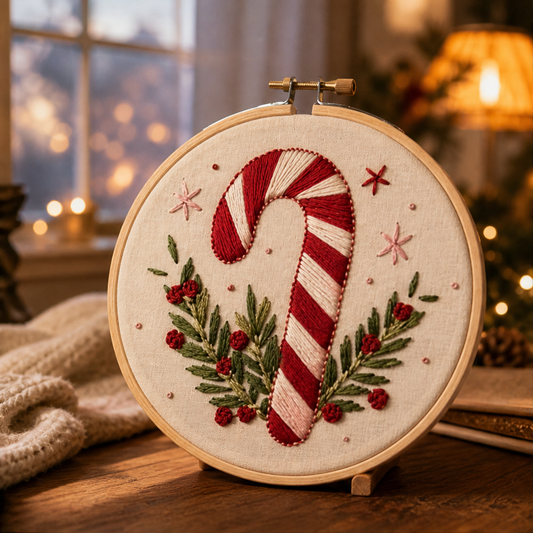 Cranberry & Thread – Candy Cane Christmas Embroidery Kit + 50% OFF lifestyle