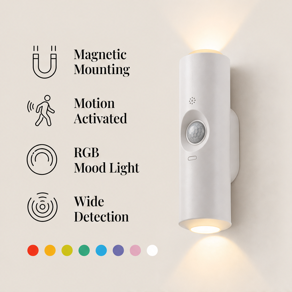 Glowmere – Magnetic Motion-Sensor RGB Wall Light + 50% OFF features