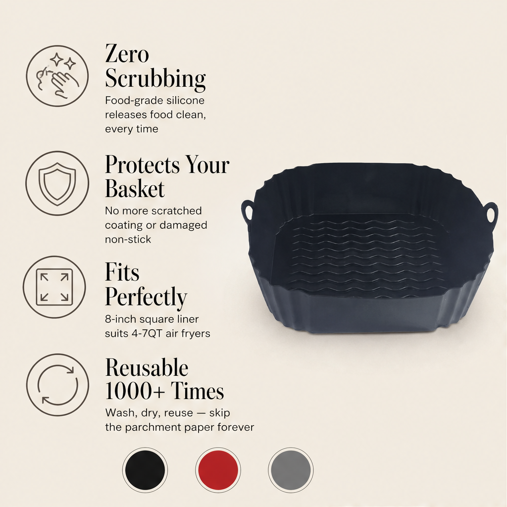 Griddleholm – Non-Stick Reusable Silicone Air Fryer Liner, 8 Inches + 50% OFF features