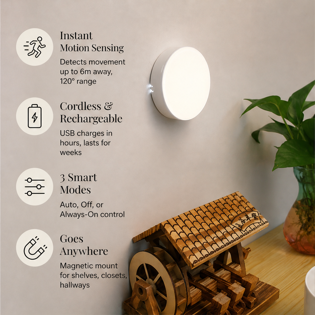 Glimora – Motion Sensor Rechargeable Night Light + 1+1 FREE features