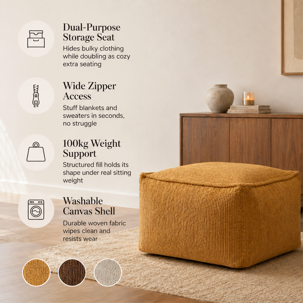 Stowford – 100kg Capacity Washable Canvas Storage Pouf Cover + 50% OFF features