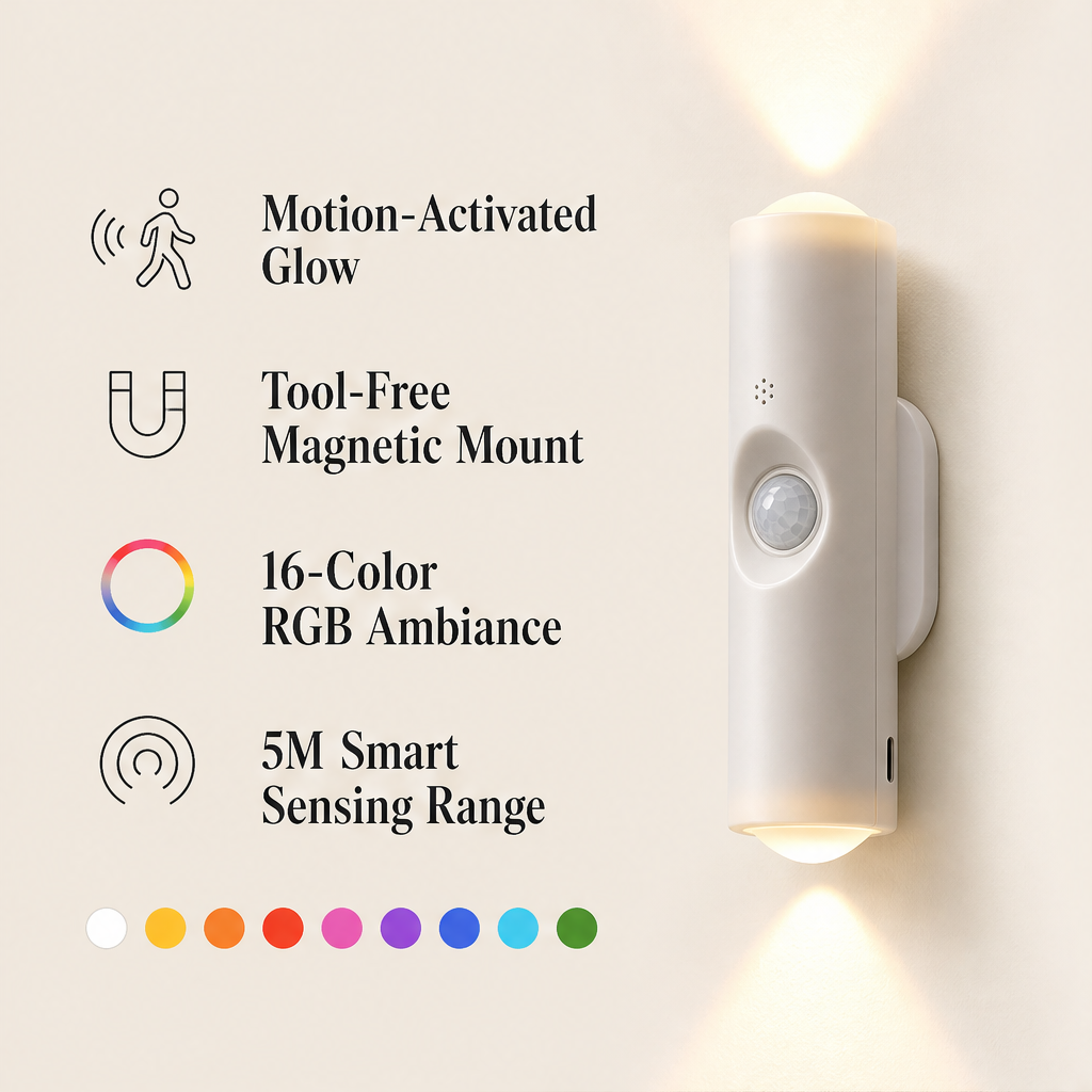 Haloshade – Motion Sensor RGB Magnetic Night Light + 50% OFF features