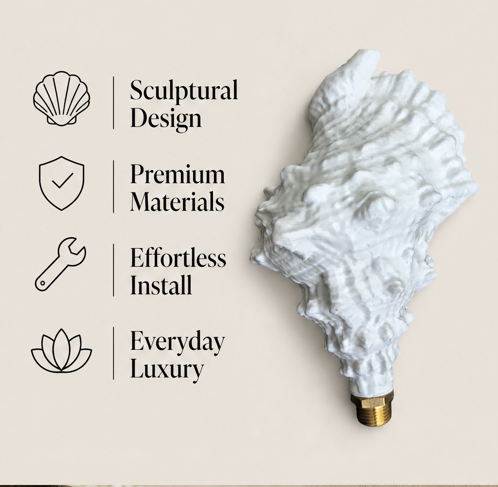 Shellwick – Sculptural Seashell Wall-Mounted Water Outlet + 50% OFF features