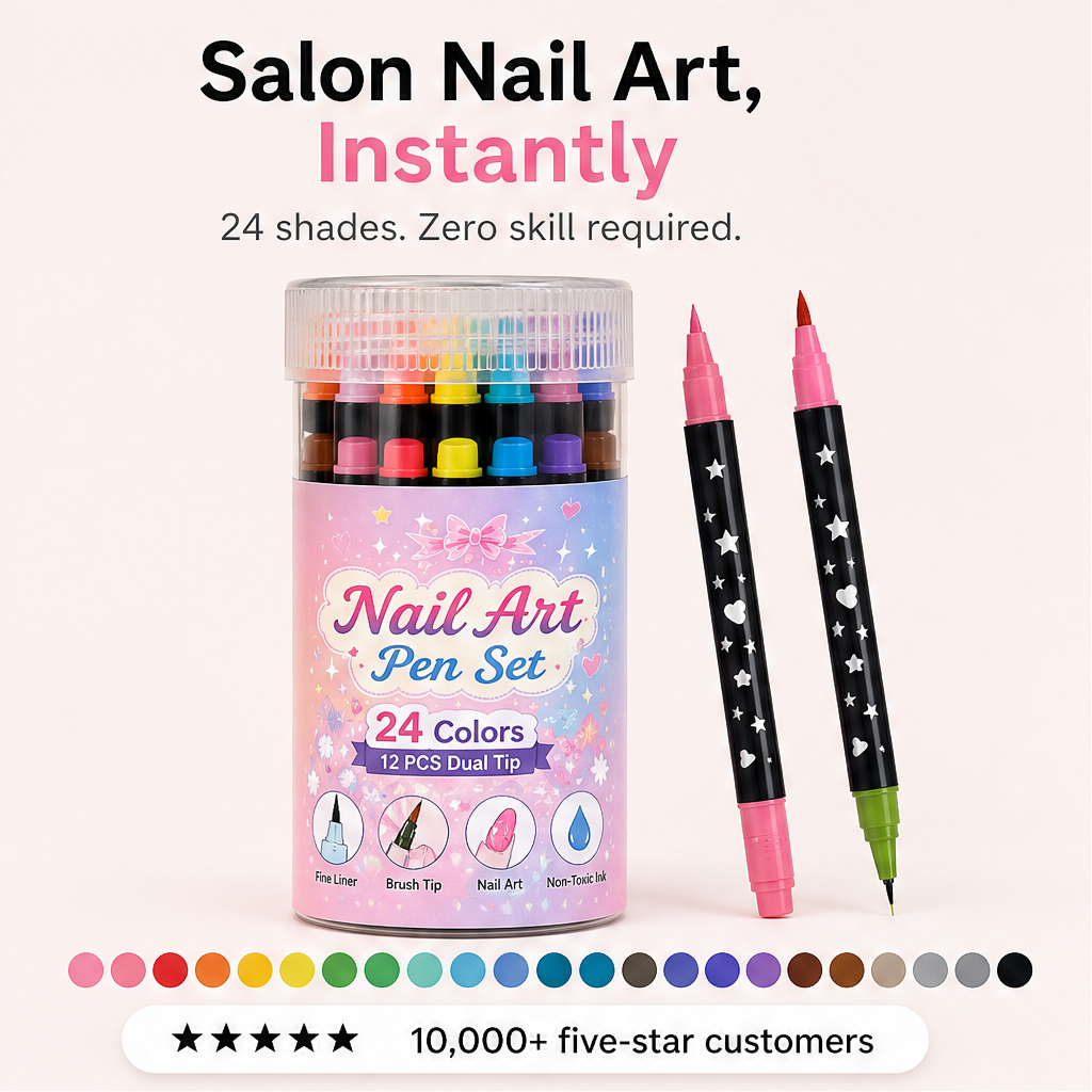 Nailuxe Studio – 24 Colour Dual-Tip Nail Art Pens Set + BUY 1 + PICK 1 FREE COLOR features