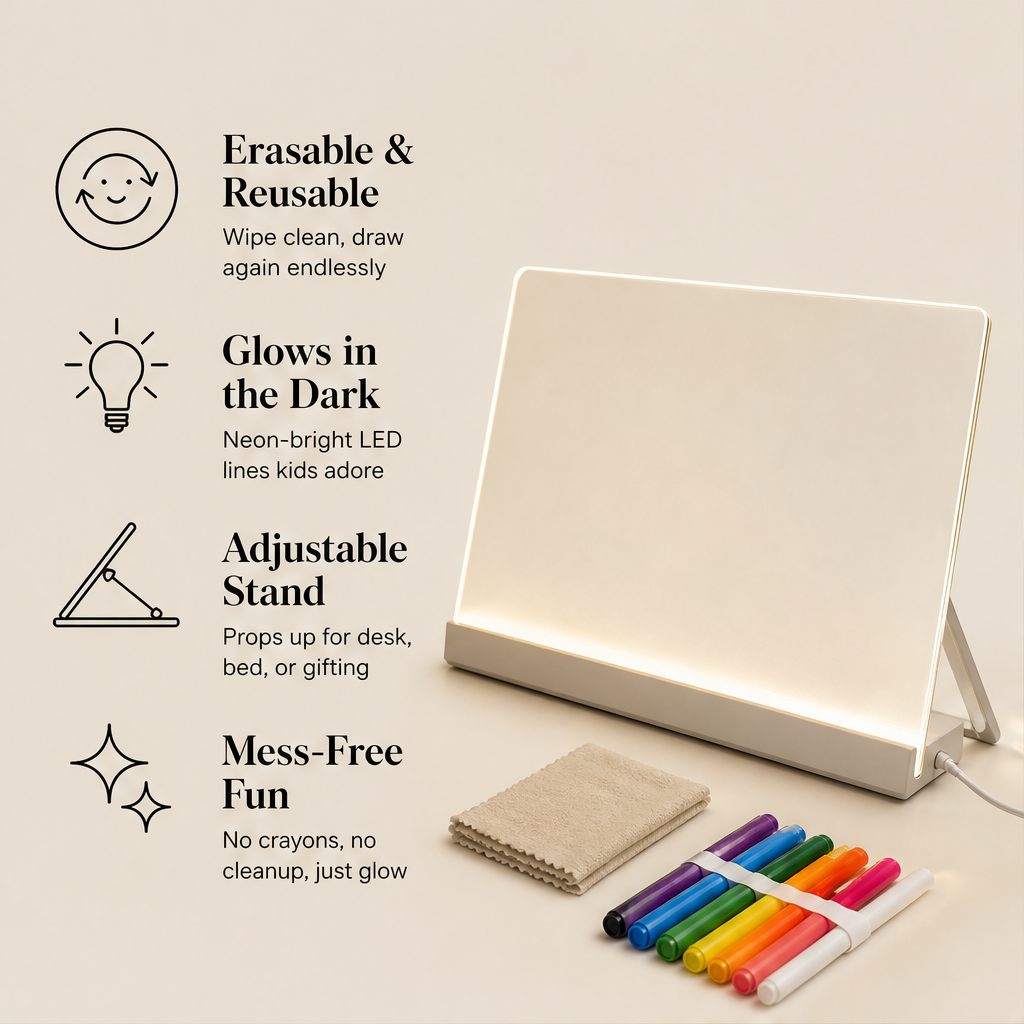 Glowdoodle – Erasable LED Light-Up Drawing Board for Kids + 50% OFF features