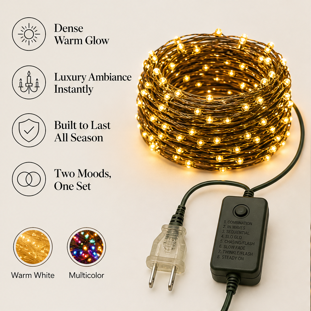 Emberlume – 20M 600-LED Dense Glow Christmas String Lights + 50% OFF features