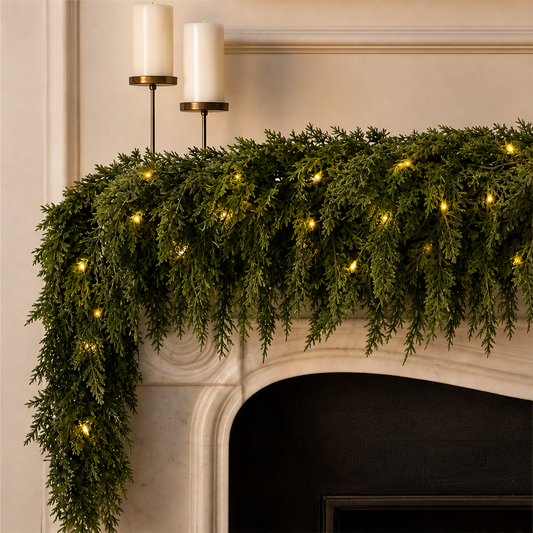 Cedarwick – Pre-Lit Realistic Cedar Garland with 50 Warm LED Lights + 50% OFF lifestyle