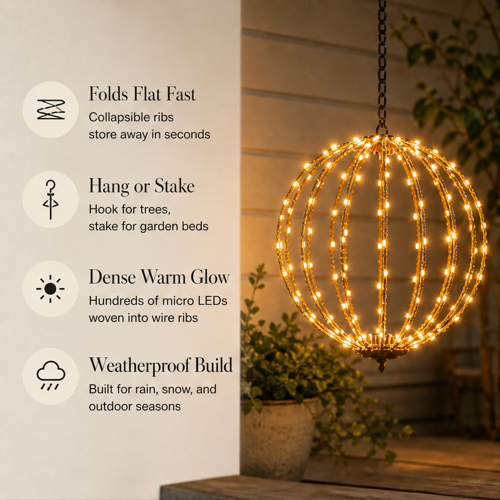 Emberglobe – Collapsible 360° Glow Hanging LED Sphere Light + 50% OFF features
