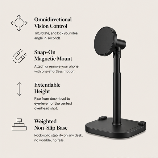 Viewpole – Magnetic Mount, 360° Rotation, Height Adjustable Phone Stand + 50% OFF features