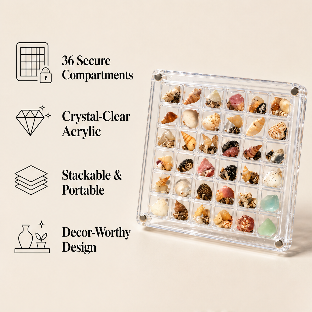 Shoreholm – 36-Grid Magnetic Lid Clear Acrylic Display Box + 50% OFF features