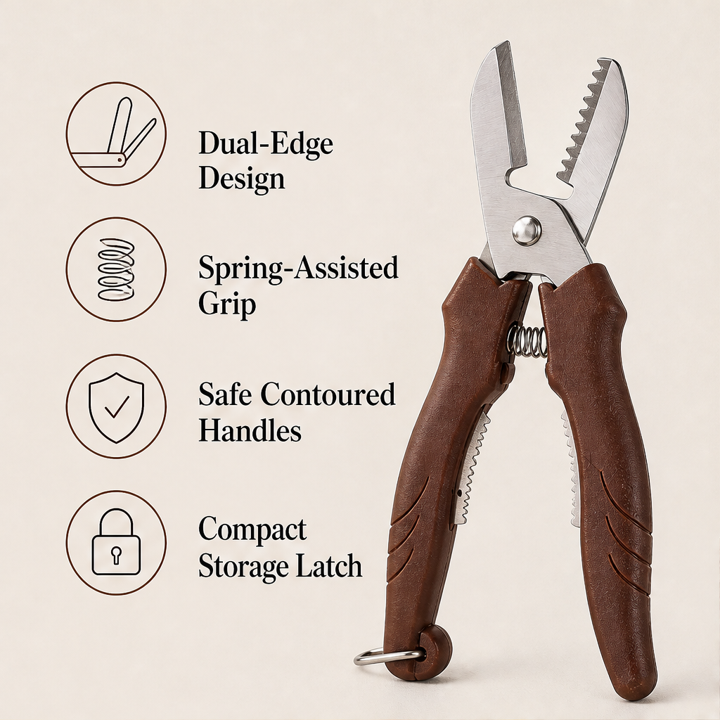 Shellwick – Dual-Edge Spring-Assisted Chestnut Shear + 50% OFF features