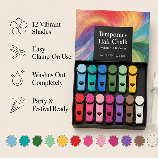 Huelock – 12-Colour Clamp-On Temporary Hair Chalk Applicator Set + 50% OFF features