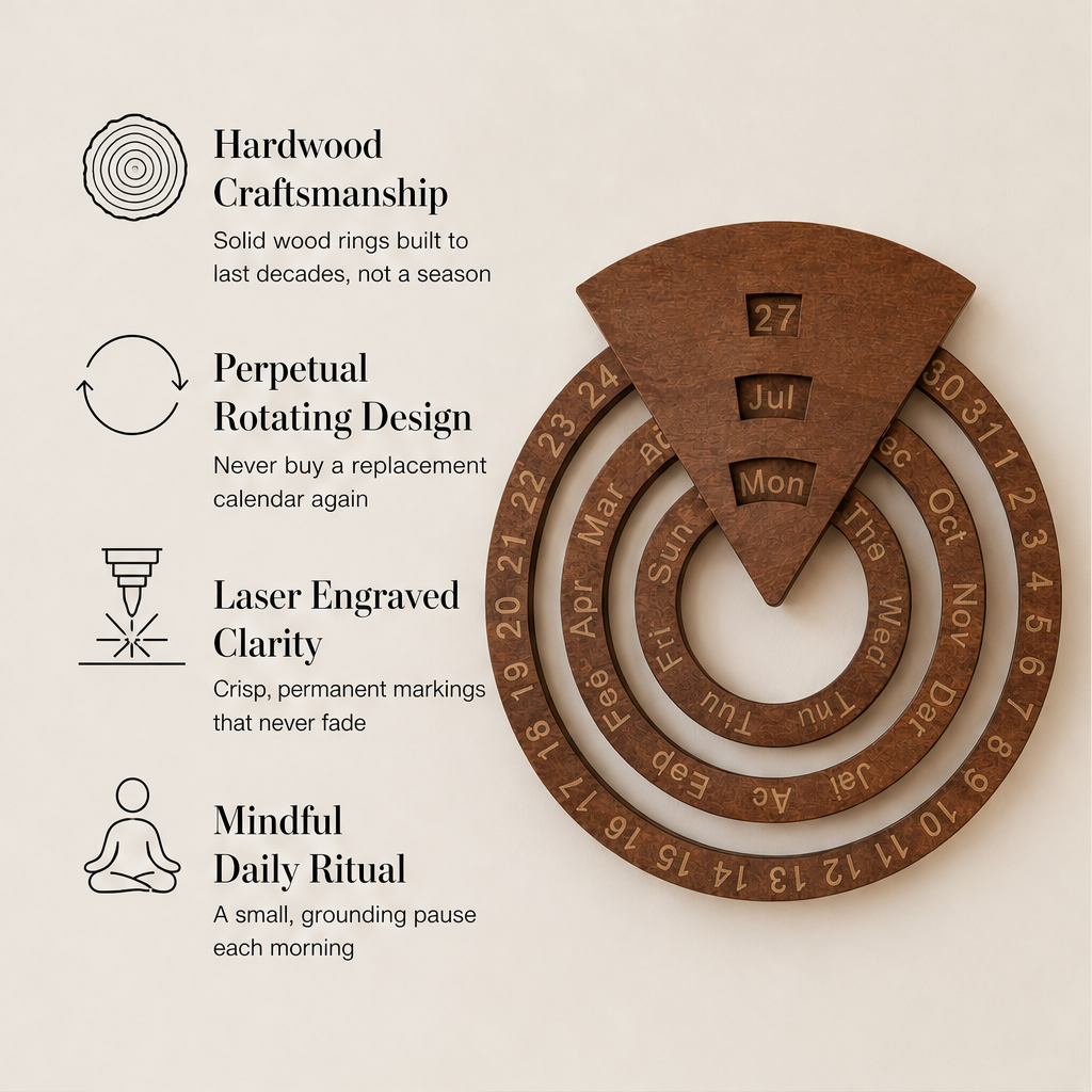 Dialcroft – Rotating Hardwood Perpetual Calendar Wall Decoration + 50% OFF features
