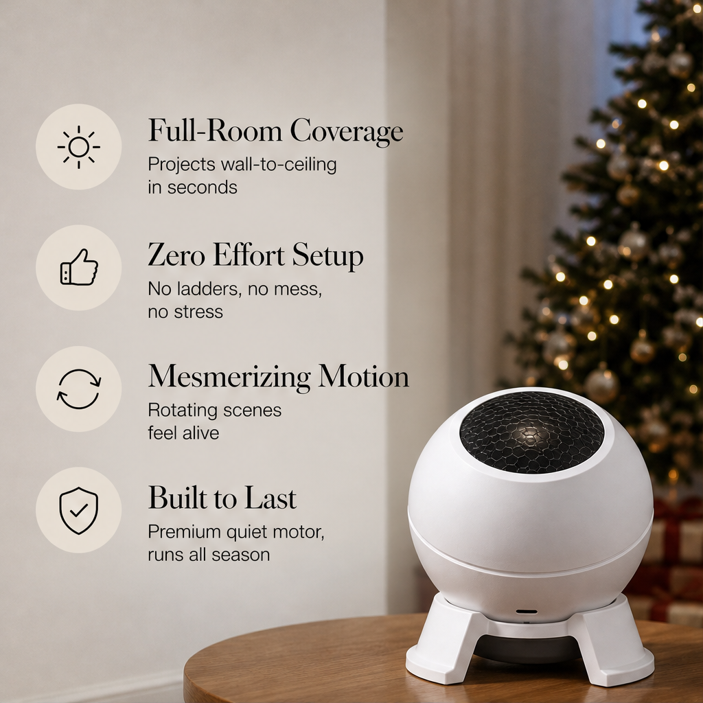 Hearthglow – 360° Rotating Scene Projector Lamp + 50% OFF features