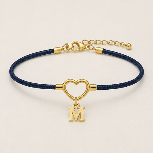 Heartlace – Personalized Initial Heart-Link Snake Chain Anklet Navy