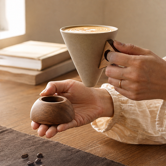 Kernwick – Handmade Matte Ceramic Cup with Wood Handle & Base + 50% OFF lifestyle