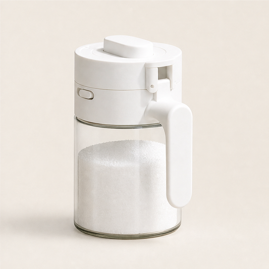 Spicenook – Built-In Spoon, Flip Lid, Mess-Free Glass Spice Jar + 50% OFF White