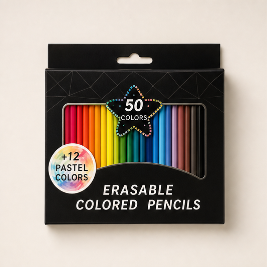 Colourwick – 62-Shade Erasable Colouring Pencil Set with Eraser Tips + 50% OFF Black
