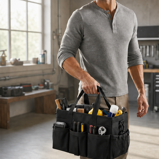 Stowmarch – Reinforced Multi-Pocket Utility Tote for Tools & Garage Gear + 50% OFF Black