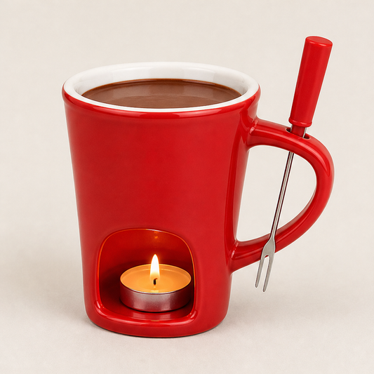 Cocoara – Candle-Warmed Ceramic Fondue Mug with Built-In Fork + 50% OFF Red