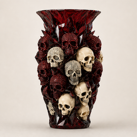 Duskmourn – Hand-Painted Skull & Crow Gothic Resin Vase + 50% OFF Red