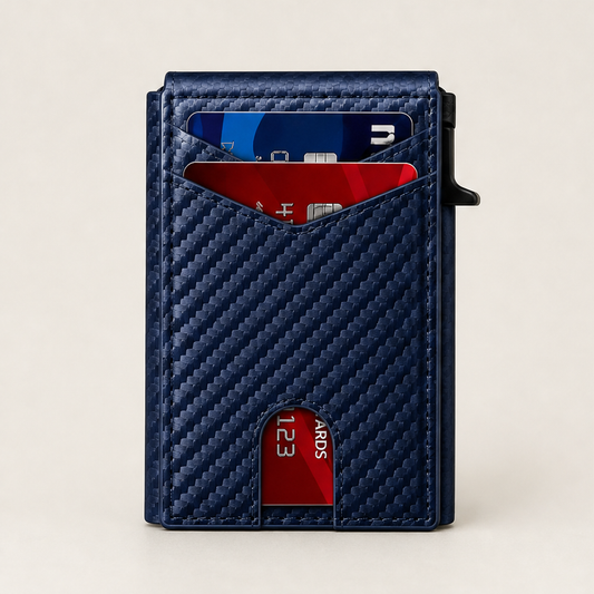 Carbonix – Pop-Up Aluminum RFID Blocking Carbon Fiber Wallet + 50% OFF Navy