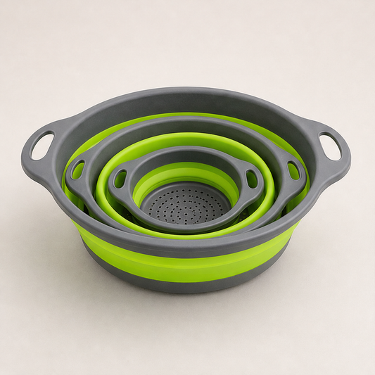 Foldwell – 3-Piece Collapsible Colander Set with Draining Base + 50% OFF Green