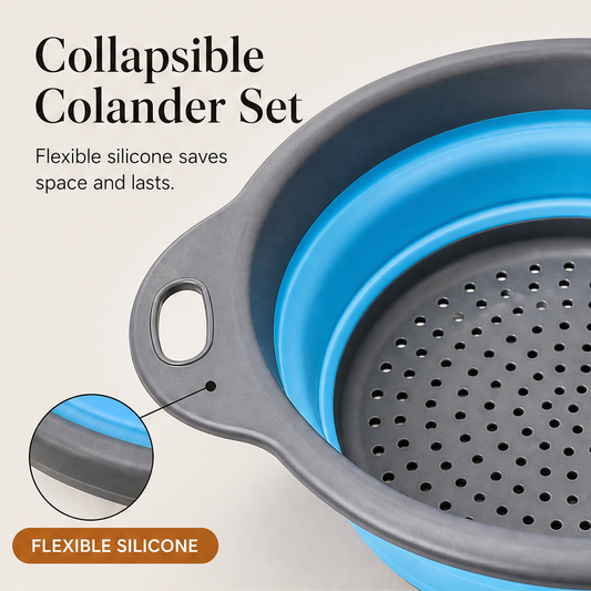 Foldwell – 3-Piece Collapsible Colander Set with Draining Base + 50% OFF features