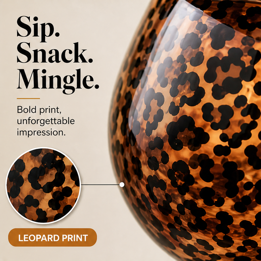 Pursette – 2-in-1 Leopard Print Wine Glass & Bamboo Snack Board Set + 50% OFF features