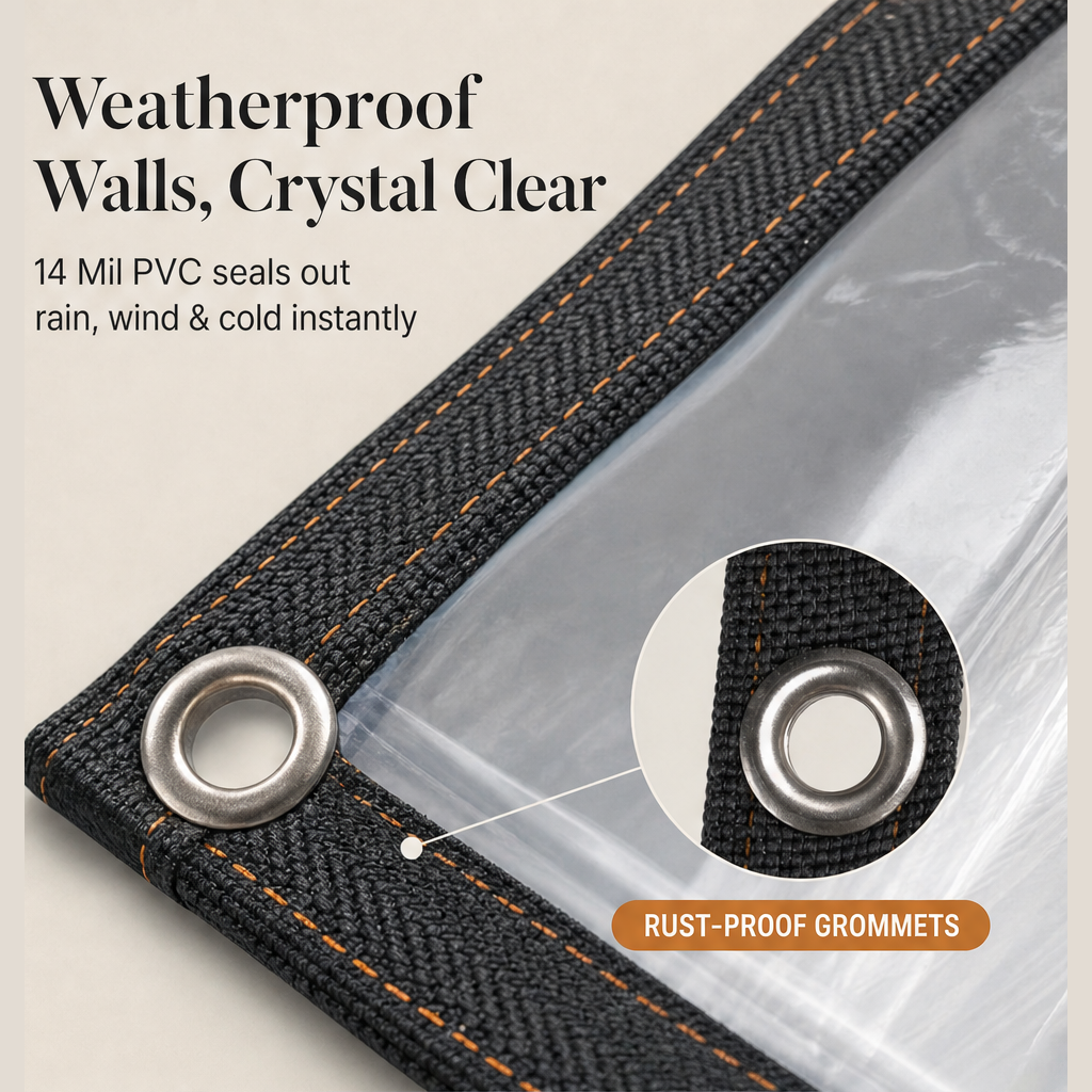 Clarishield – Heavy-Duty 14 Mil Clear PVC Weatherproof Tarpaulin + 50% OFF features