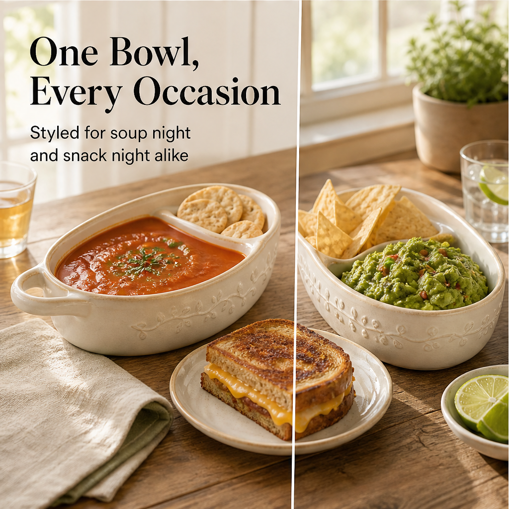 Olivara – Divided Ceramic Dip Bowl with Handle + 50% OFF detail
