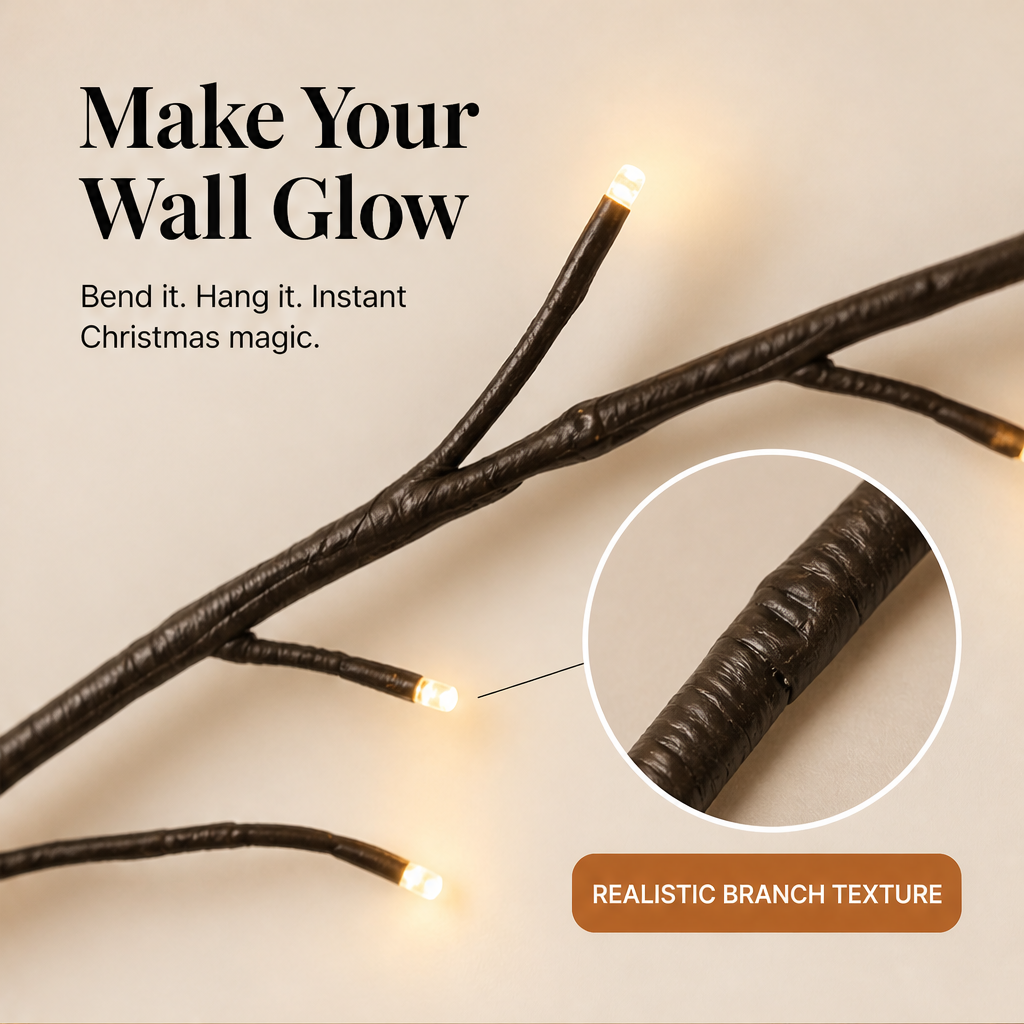 Glowvine – Flexible Branch LED Wall Light for Christmas Decor + 50% OFF features