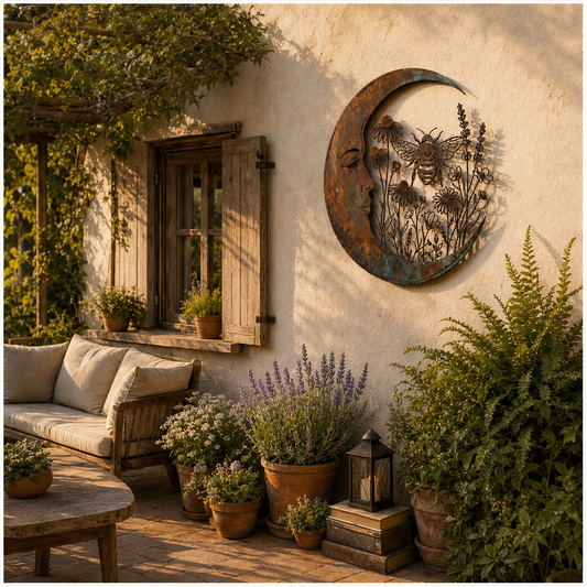 Moonpatina – Hand-Finished Crescent Moon & Bee Outdoor Wall Art + 50% OFF lifestyle