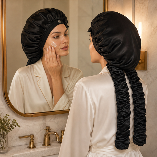 Duvelle – Heatless Curl Satin Bonnet with Extra-Long Wrap Sleeves + 1+1 FREE lifestyle